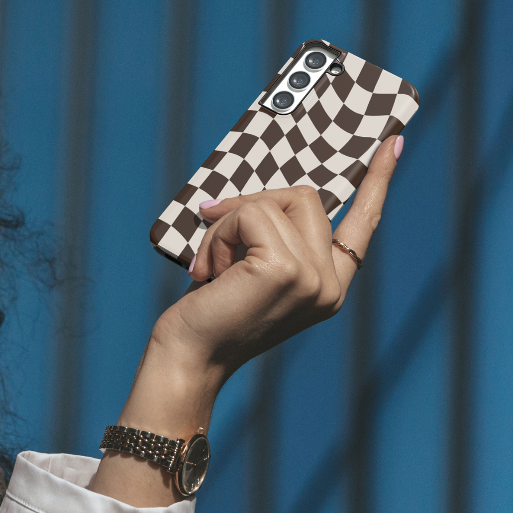 Espresso Wavy Checkers II Galaxy Case