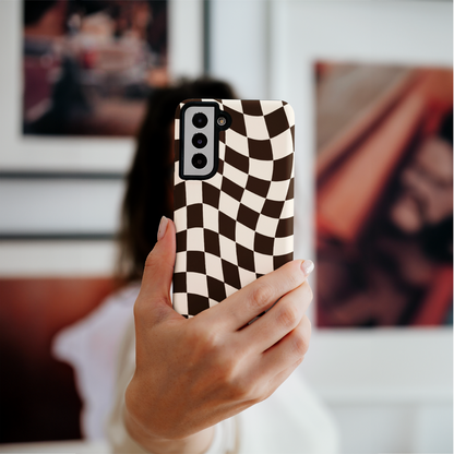 Espresso Wavy Checkers II Galaxy Case