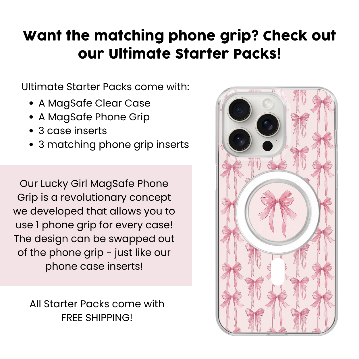 Pink Blushing Bows Clear Case Insert – Lucky Girl Phone Cases