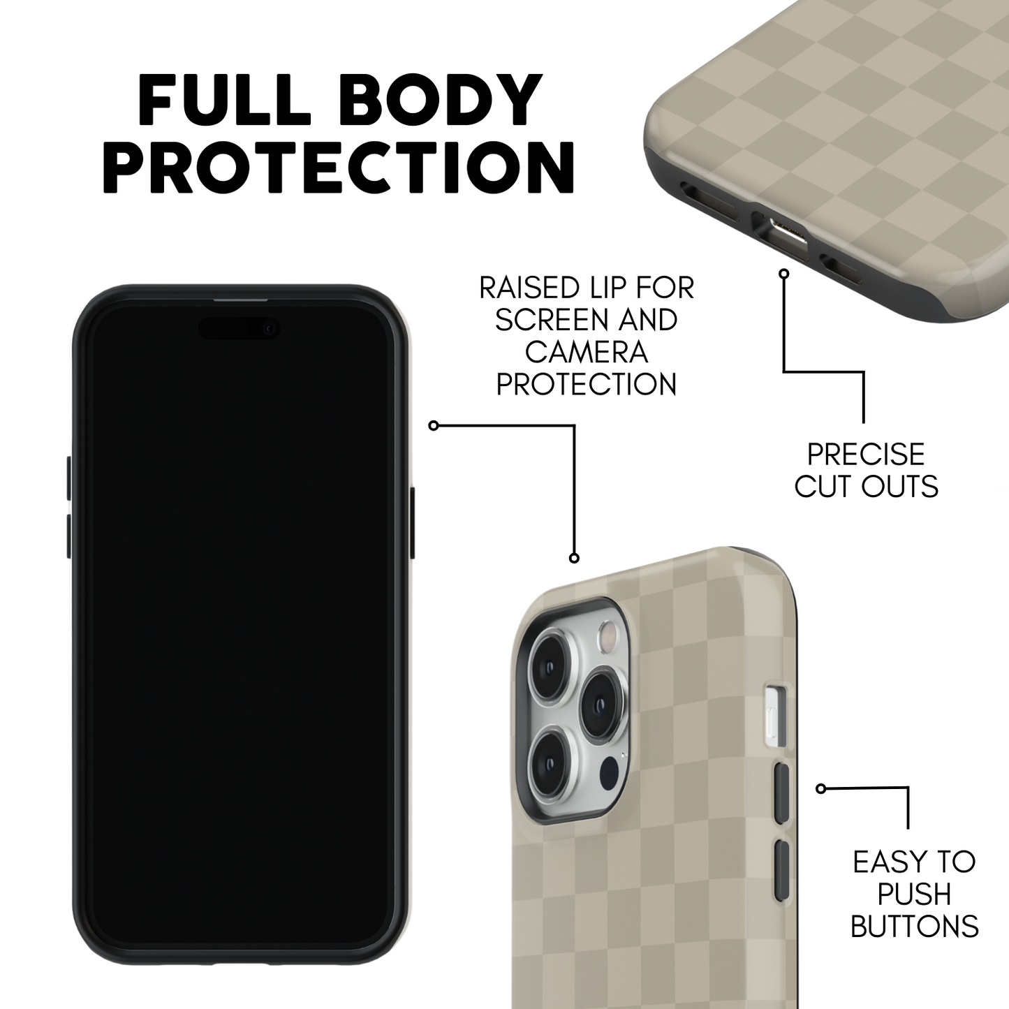 Taupe Checkers iPhone Case