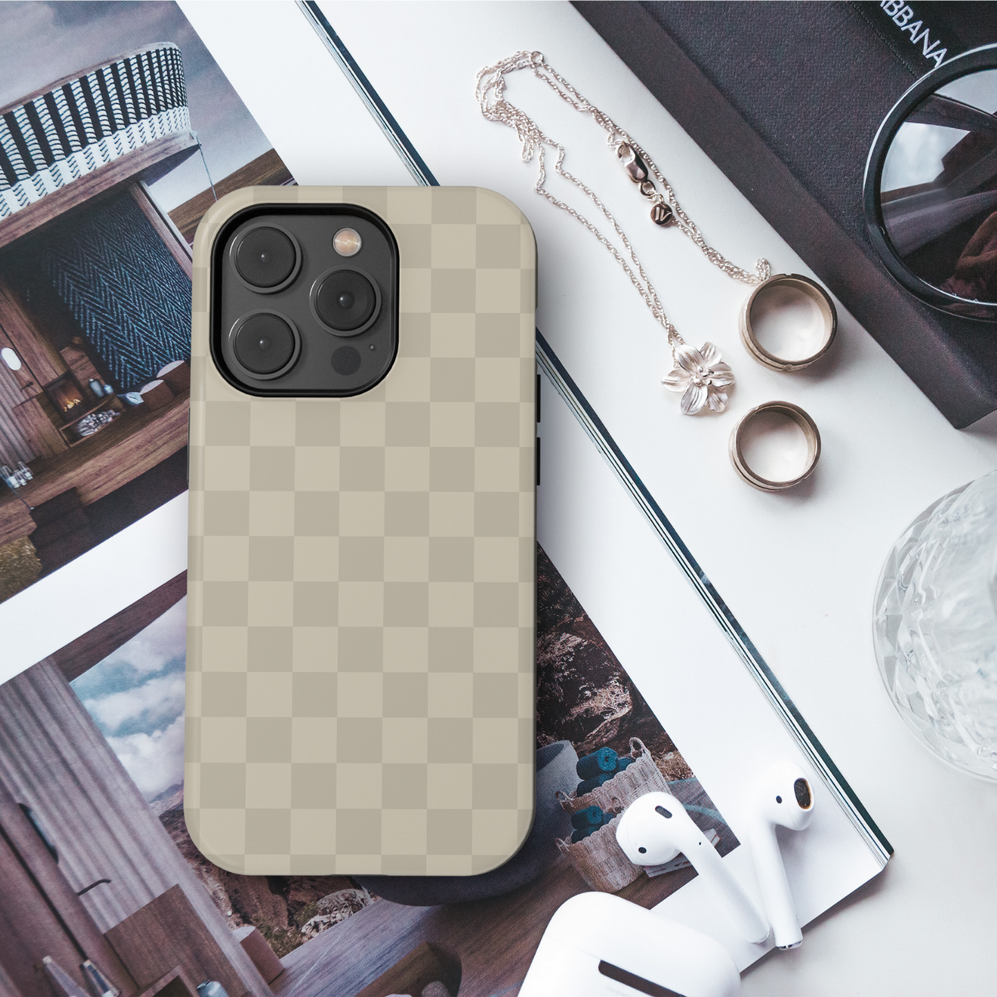 Taupe Checkers iPhone Case