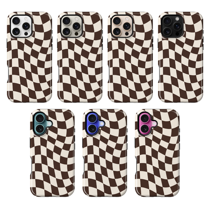 Espresso Wavy Checkers II Phone Case