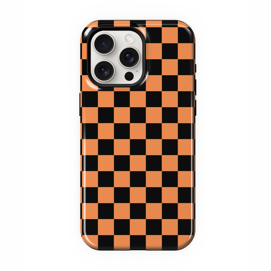 Black and Orange Checkered iPhone Case